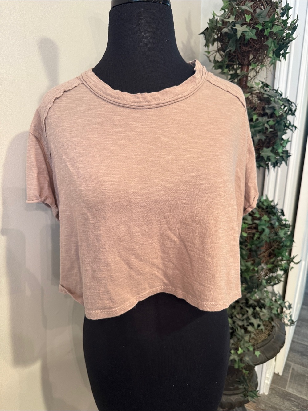 Women's Cropped Tee in Latte - Casual Short Sleeve Top size Medium